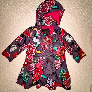 Catamini designed in France 12 month big floral rain, jacket, detachable hood